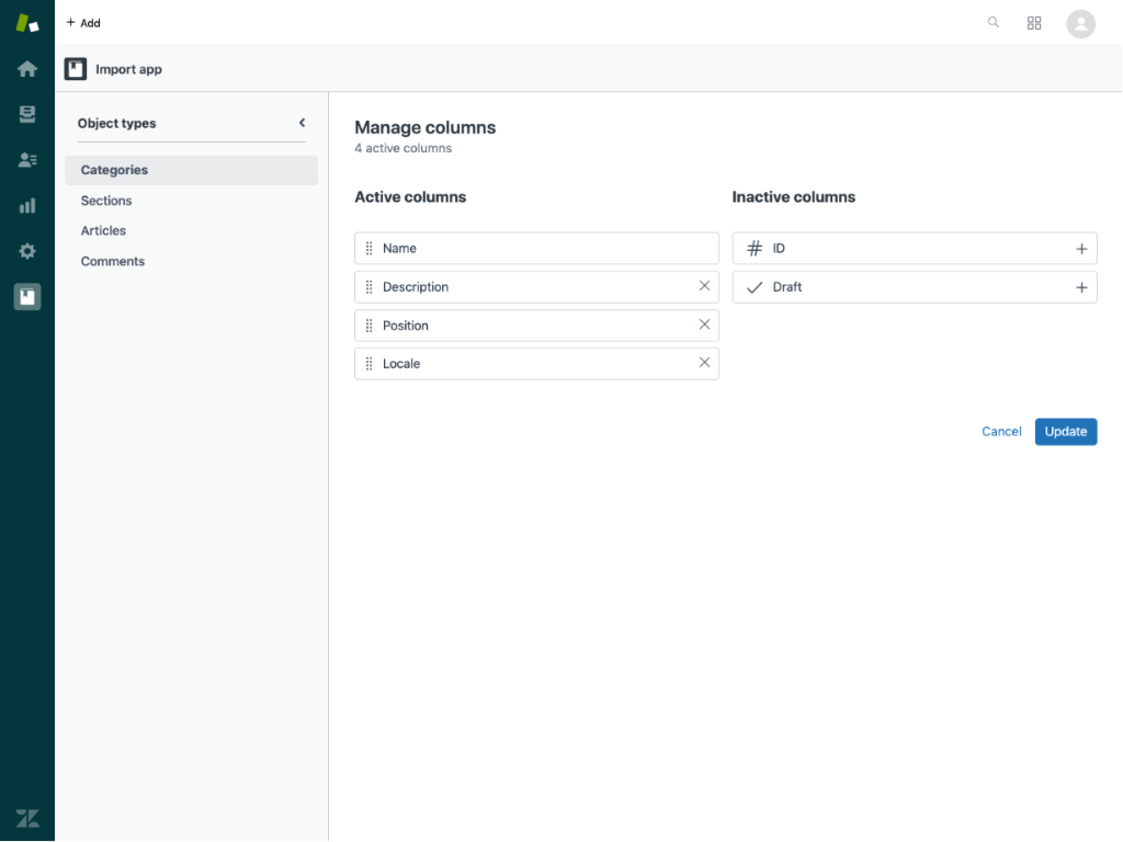 Adding, removing and reordering table columns