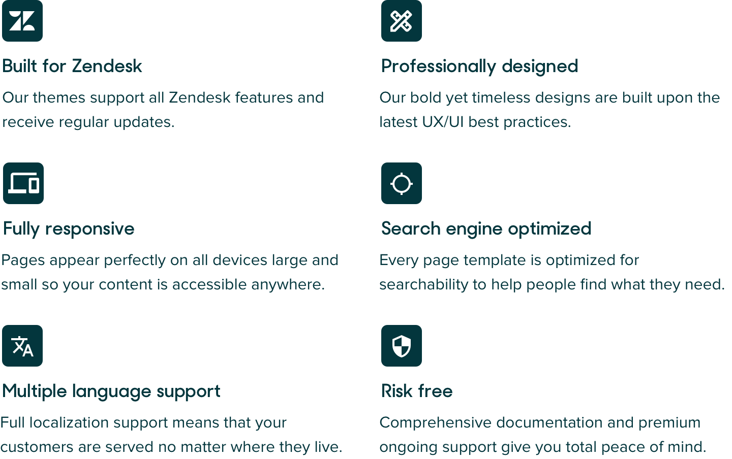 Zendesk theme features offered by Zenplates